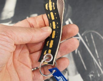 Recycled Bike Tire Keychain: Black & Yellow Keyfob, Bike Lover Gift
