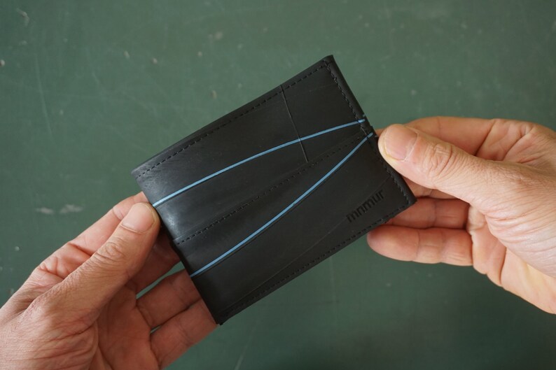 Slim Wallet for men, limited edition. Handmade from bike tubes. Holds coins, cards and notes. Functional and very durable.