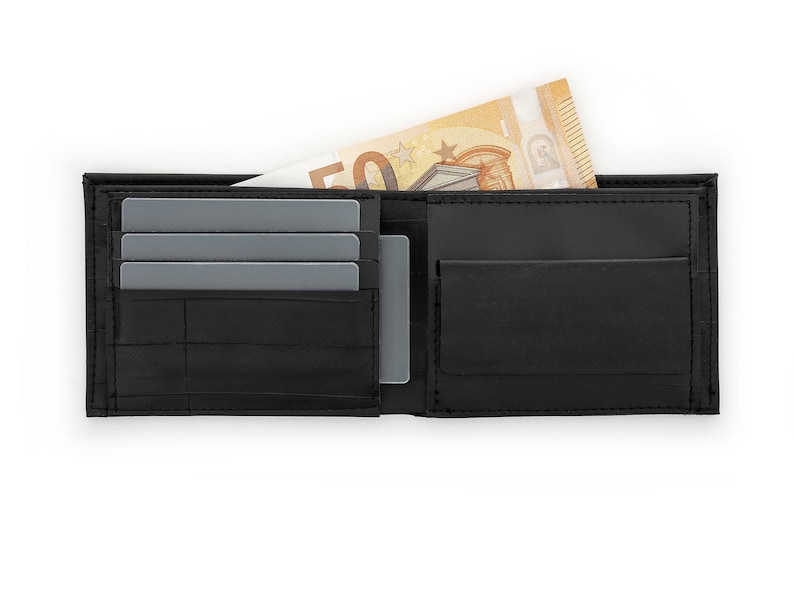 Slim Wallet for men, limited edition. Handmade from bike tubes. Holds coins, cards and notes. Functional and very durable.