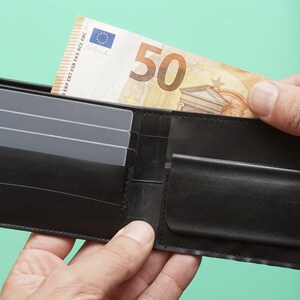 Slim Wallet for men, limited edition. Handmade from bike tubes. Holds coins, cards and notes. Functional and very durable.