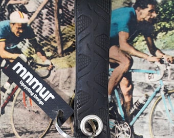 Keychain made from racing bike tires // Black keyfob // Recycled tire keyring // Bike lover gift