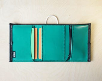 Recycled Truck Tarp Trifold Wallet, Slim Card Holder, Handmade in Italy