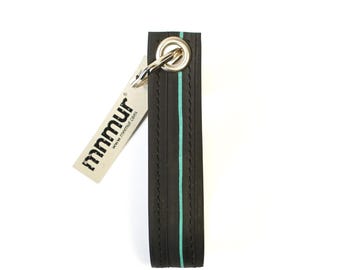 Recycled Bike Tube Keychain – Black with Blu Stripe • Eco-Friendly Upcycled Accessory • Made in Italy