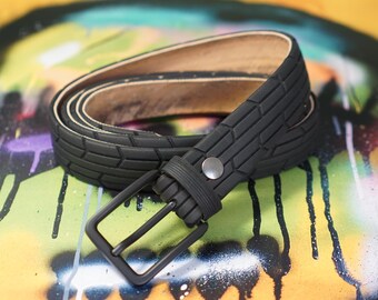 Vintage Tire Black Belt Vegan Belt Made From Old Bicycle Tires Upcycled Black  main image 4