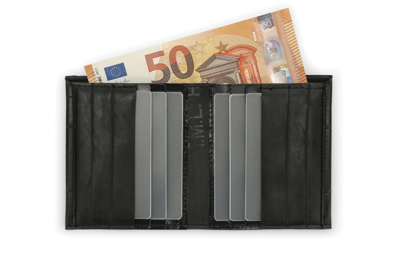 Inner tube bi-fold wallet with black card holder. image 1