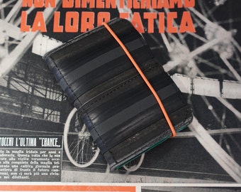 Micro wallet for cards and cash / Handmade from up-cycled bike tires / Slim wallet for bicycle enthusiast /  Made in Italy.