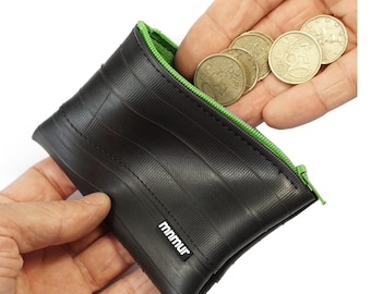Recycled Bike Tube Vegan Coin Purse: Handmade Zipper Pouch