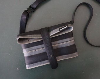 Hip bag, made from recycled bike tires, Black and grey vegan fanny pack, waist bag. Men's cyclist gift.