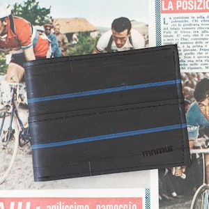 Portafoglio classico da uomo in camera d'aria di bicicletta riciclata, tascabile e minimale.