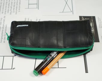 Upcycled Bike Inner Tube Pencil Case with Green | Handmade Eco-Friendly Pouch