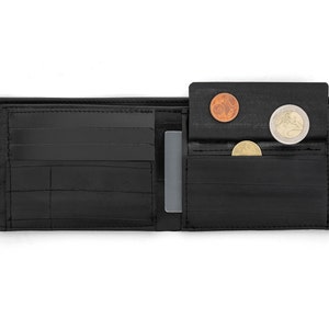 Slim Wallet for men, limited edition. Handmade from bike tubes. Holds coins, cards and notes. Functional and very durable.