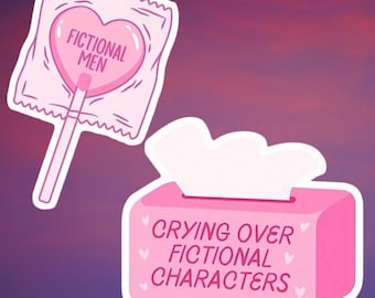 Crying Over Fictional Characters Sticker | Booktok, Kindle sticker, Bookish, Book lover gift| Emotional Sticker| Funny cute pink stickers
