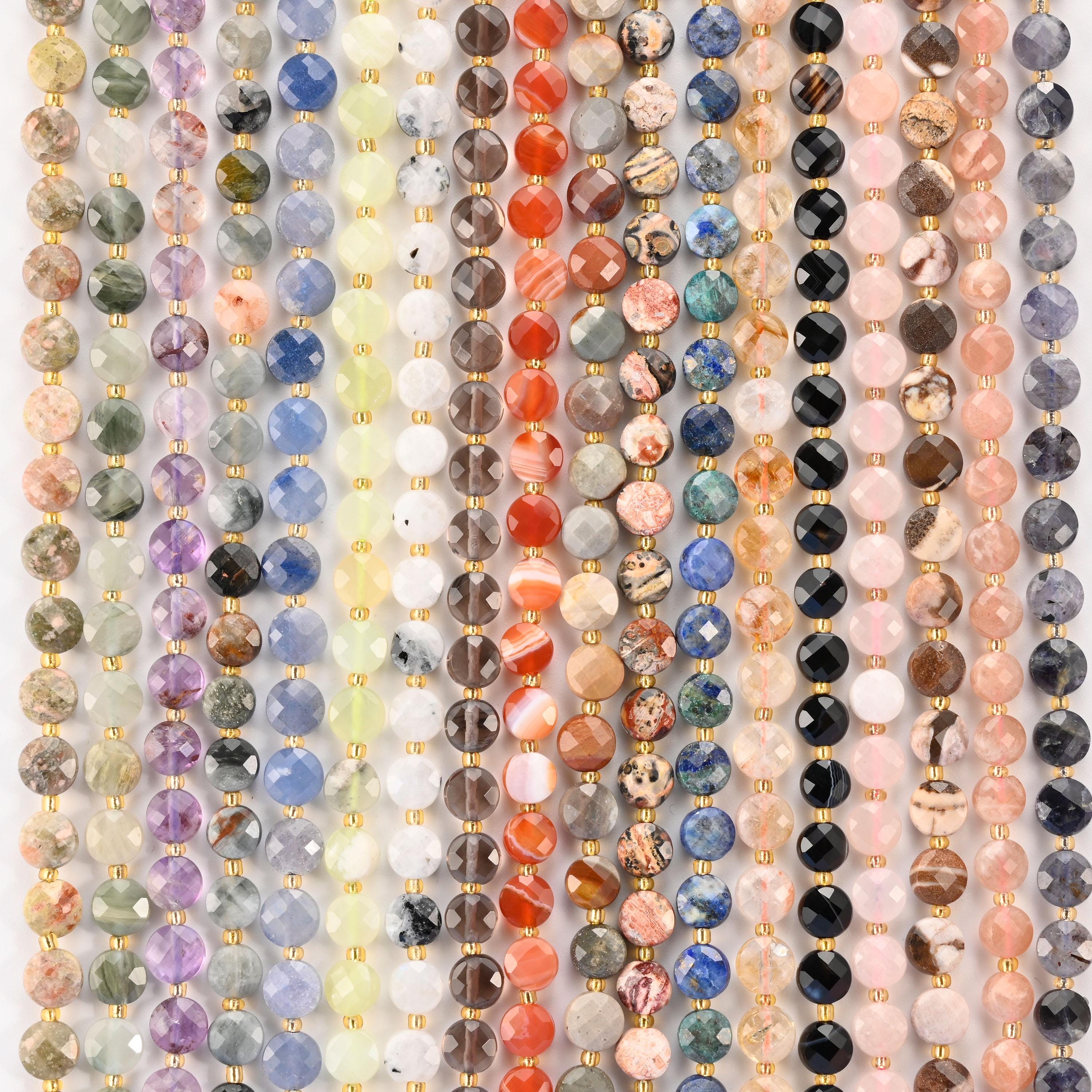 Faceted Coin Gemstone Beads: 6-10mm Crystal Disc Beads, 15.5" Strand