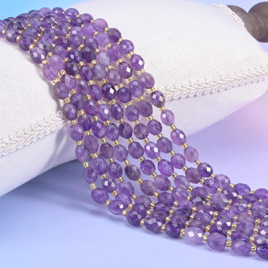 Amethyst Crystal Faceted Rice Barrel Beads Size 6x8mm Jewelry Making 15 ...