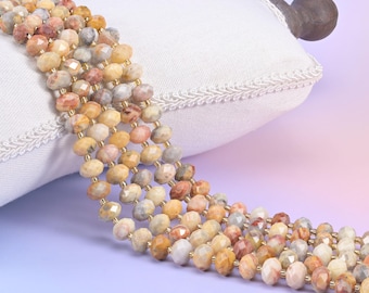 Crazy Agate Faceted Rondelle Natural Stone Beads 6x10mm, Cream Light Orange, 15.5 Inch Strand