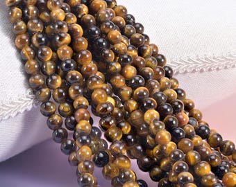 Tiger Eye Gemstone Beads: 6mm 8mm 10mm Smooth Round, Jewelry Making