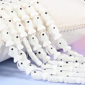 Iridescent White Fish Glass Beads 19x12mm, Pearly Opal Shimmer, 15.5 Inch Strand 20pc