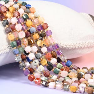 Assorted Gemstone Faceted Cube Beads 6mm 8mm, Multicolor Mixed Natural Stone, 15 Inch Strand