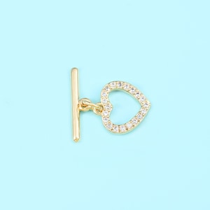18K Gold Filled Heart Zircon Toggle Lock Clasps for DIY Jewelry Making Supply