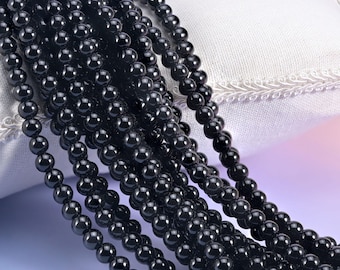 Black Onyx Smooth Round Beads: 6mm, 8mm, 10mm - Jewelry Making - Large Hole