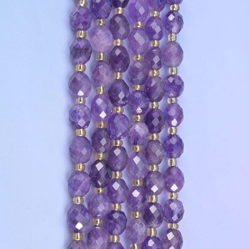 Amethyst Crystal Faceted Rice Barrel Beads Size 6x8mm Jewelry Making 15 ...