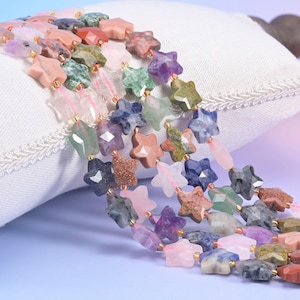 Assorted Gemstone Faceted Star Natural Stone Beads 14mm, Mixed Colorful, 15.5 Inch Strand