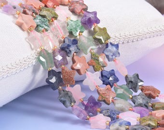 Assorted Gemstone Faceted Star Natural Stone Beads 14mm, Mixed Colorful, 15.5 Inch Strand