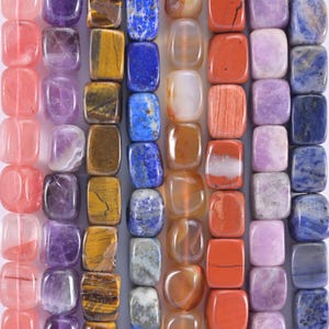 Amethyst Lapis Tiger Eye Carnelian Cube Nugget Natural Stone Beads 9-17mm, 15.5 Inch Strand