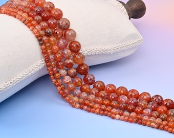 Red Fire Agate Beads: Smooth Round Gemstone Strand for Jewelry Making