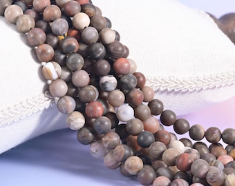Petrified Wood Matte Round Beads 4mm 6mm 8mm 10mm Jewelry Making 15 Inch Strand