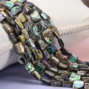 Natural Abalone Shell Rectangle Beads 8x12mm 9x16mm, One Side Polished, Green, 15 Inch