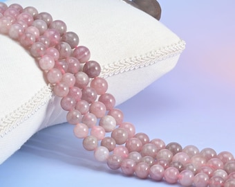 Madagascar Rose Quartz Round Natural Stone Beads 8mm 10mm, Soft Pink, 15.5 Inch Strand