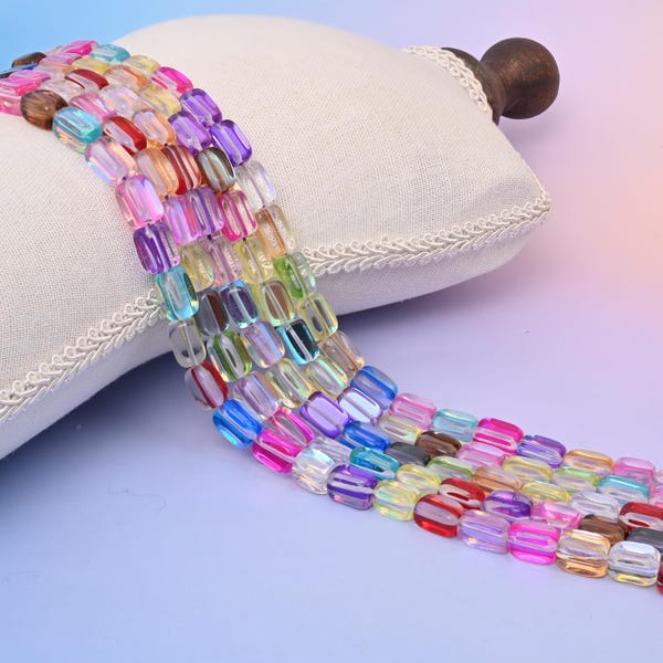 Rainbow Aura Rectangle Glass Beads: Iridescent Jewelry Making Supply, 15 Inch Strand