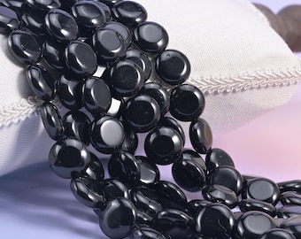 Black Obsidian Smooth Coin Beads Size 15mm Jewelry Making 15 Inch Strand