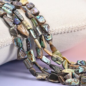 Natural Abalone Shell Freeform Beads 14-20mm, One Side Polished, Green Blue, 15 Inch Strand