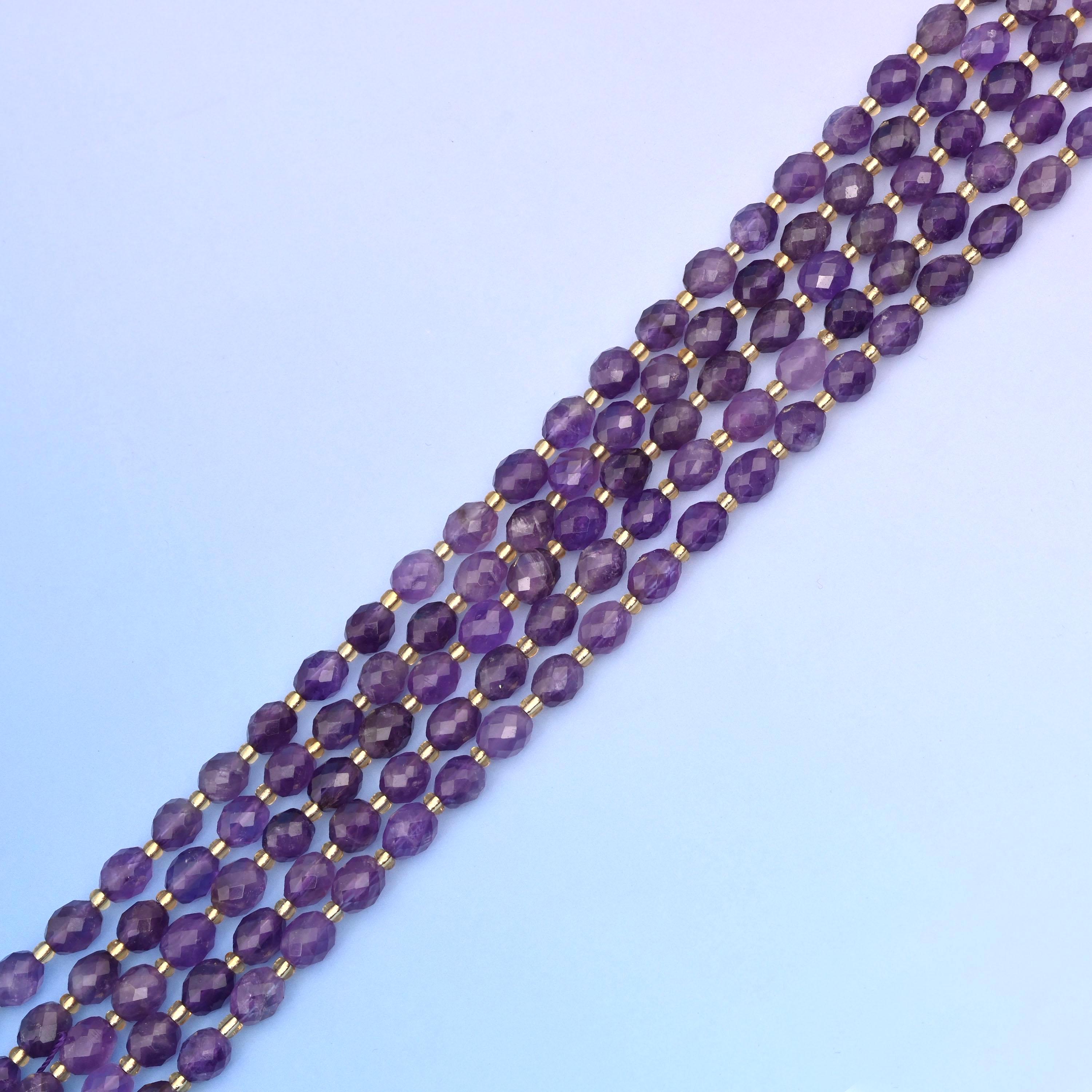 Amethyst Crystal Faceted Rice Barrel Beads Size 6x8mm Jewelry Making 15 ...