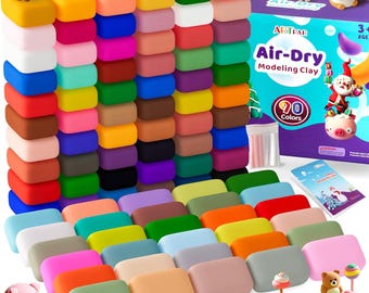 90 Color Air Dry Modeling Clay Kit: DIY Art, Sculpting Tools Included