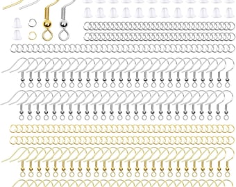 Hypoallergenic Earring Making Kit: Silver & Gold Hooks, Jump Rings, Earring Backs - 600 Pcs
