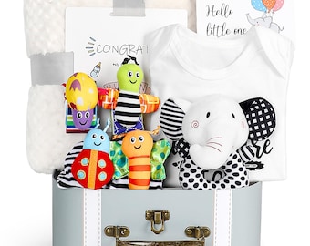 High Contrast Baby Gift Set: Newborn Rattle Socks & Elephant Toys