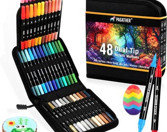 48 Color Dual Tip Acrylic Paint Markers: Fine & Brush Tip Pens
