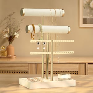 White Velvet 3-Tier Jewelry Holder: Detachable T-Bar Display