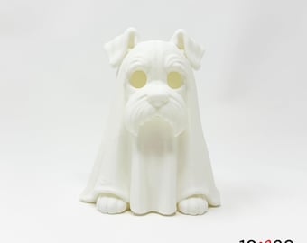 Schnauzer Ghost Lantern, LED Tealight Halloween Dog Decor (5" Tall)