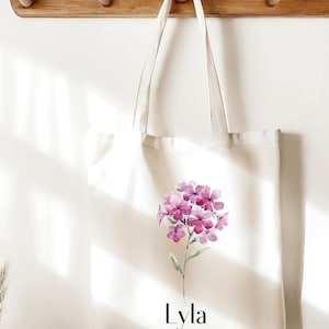 Birth Month Flower Personalized Canvas Tote Bag, Bachelorette Bridesmaid gifts, Birthday Gift for her, Wedding Gift, Mom Gift Tote Bag