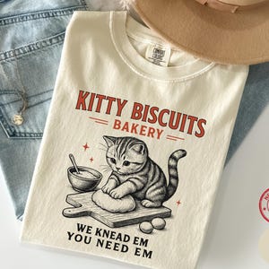 Comfortkleuren Retro Kitty Biscuits T-shirt Humoristisch T-shirt Cat Bakery, Shirt Kitty, Shirt Kattenliefhebber cadeau