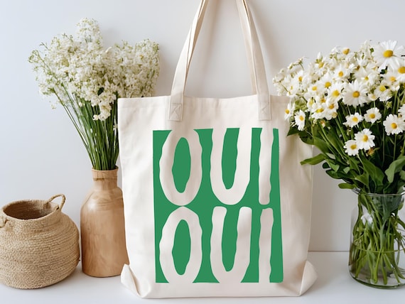 Oui Tote Bag, French Travel Bag, Paris Vacation Bag, Summer Holiday Bag, Gift Bag, France Lover Bag, French Teacher Bag