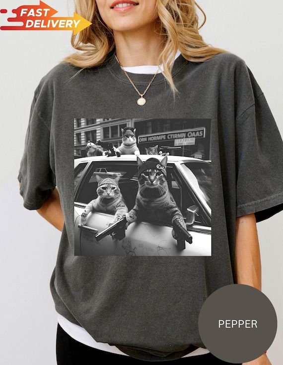 Comfort Colors Funny Cat Gang Vintage Shirt,Funny Cat Meme Shirt,Sarcastic Tshirt, Unisex Oversized Shirt, Funny Gang Tee