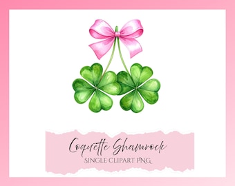 Trébol coqueto / Trébol con lazo rosa / Coqueta rosa / Clipart digital del Día de San Patricio / / Archivo de clipart único de San Patricio