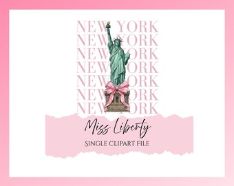 Miss Liberty / Lazo rosa coquette / Clipart digital rosa de Nueva York / Adhesivo digital / Diseño de camiseta / Archivo de clipart individual