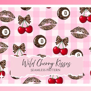 Wild Cherry kisses Seamless Pattern | Pink Coquette | Retro Leopard print | Retro Cherry pattern | Seamless pattern | digital download