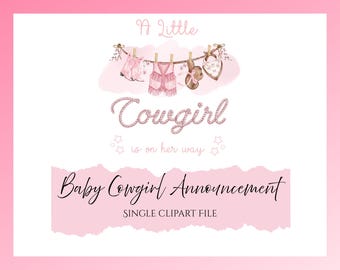 Anuncio de vaquera bebé / Clipart de bebé rosa / Clipart de vaquera / Clipart de revelación de género / Clipart de coqueta rosa / Archivo de clipart único